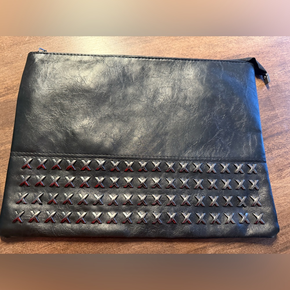 Black Faux Leather Studded Large Clutch - NWOT
